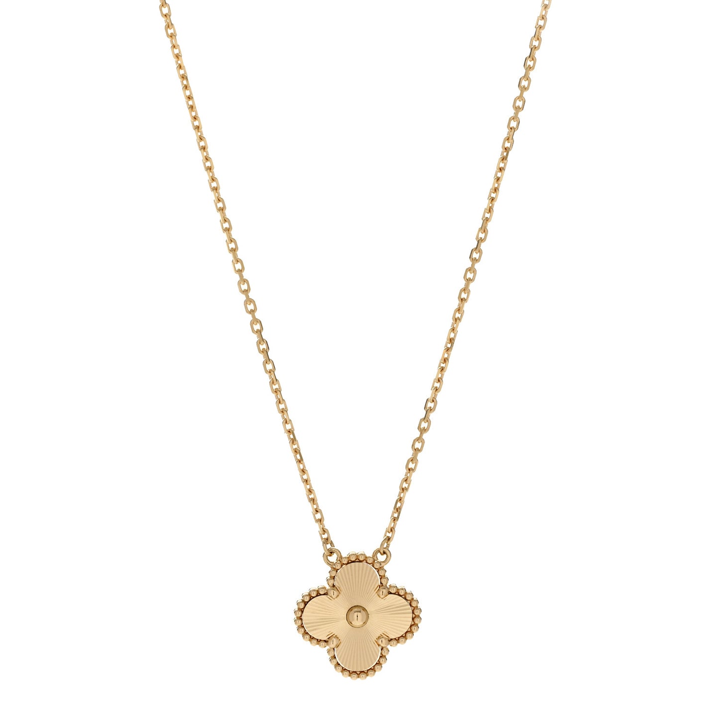 18K Yellow Gold Guilloche Vintage Alhambra Pendant Necklace