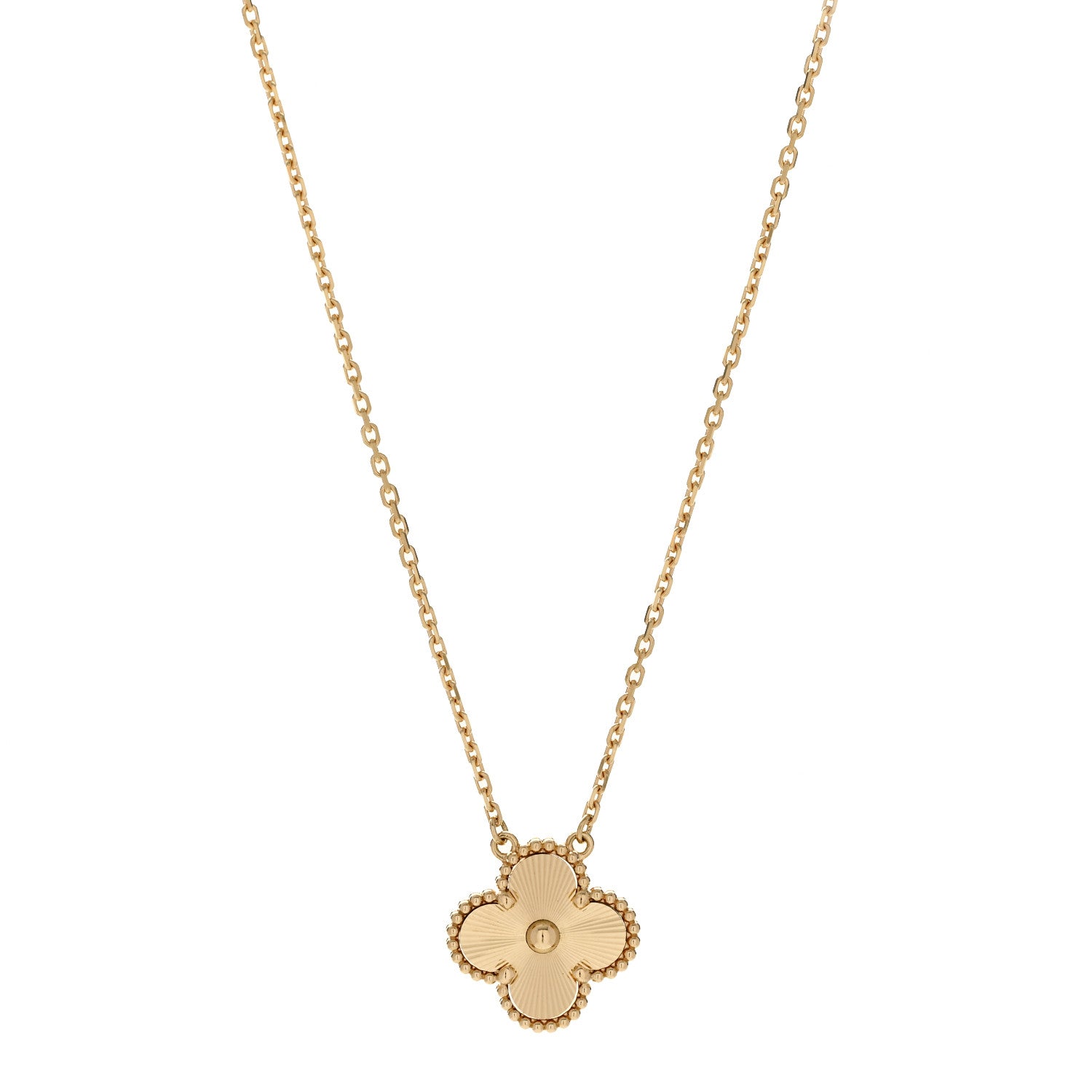 Van Cleef & Arpels 18K Yellow Gold Guilloche Vintage Alhambra Pendant Necklace 1 of 6