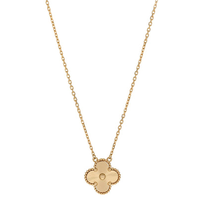 Van Cleef & Arpels 18K Yellow Gold Guilloche Vintage Alhambra Pendant Necklace 1 of 6