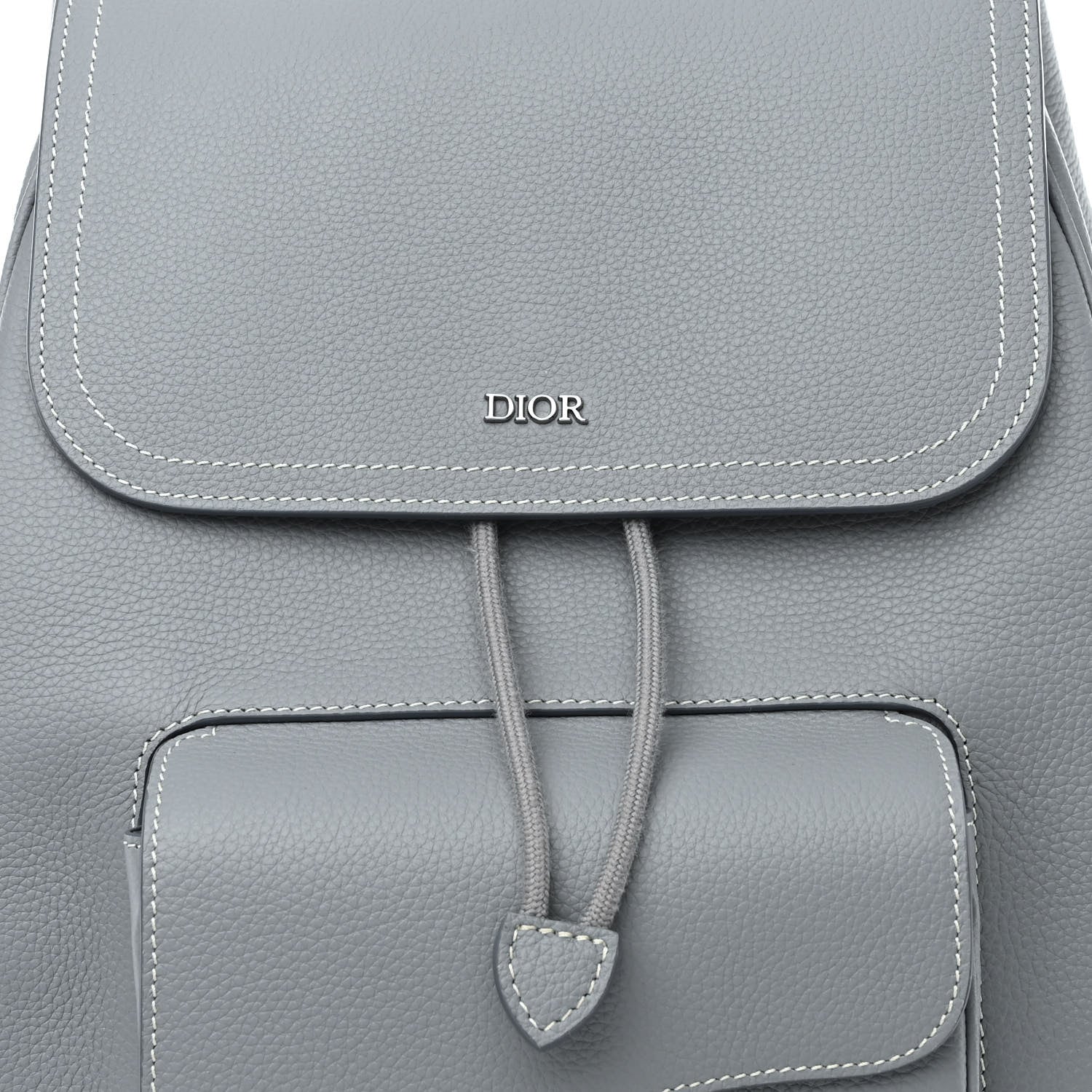 Christian Dior Grained Calfskin Saddle Drawstring Backpack Deep Grey 8 of 10