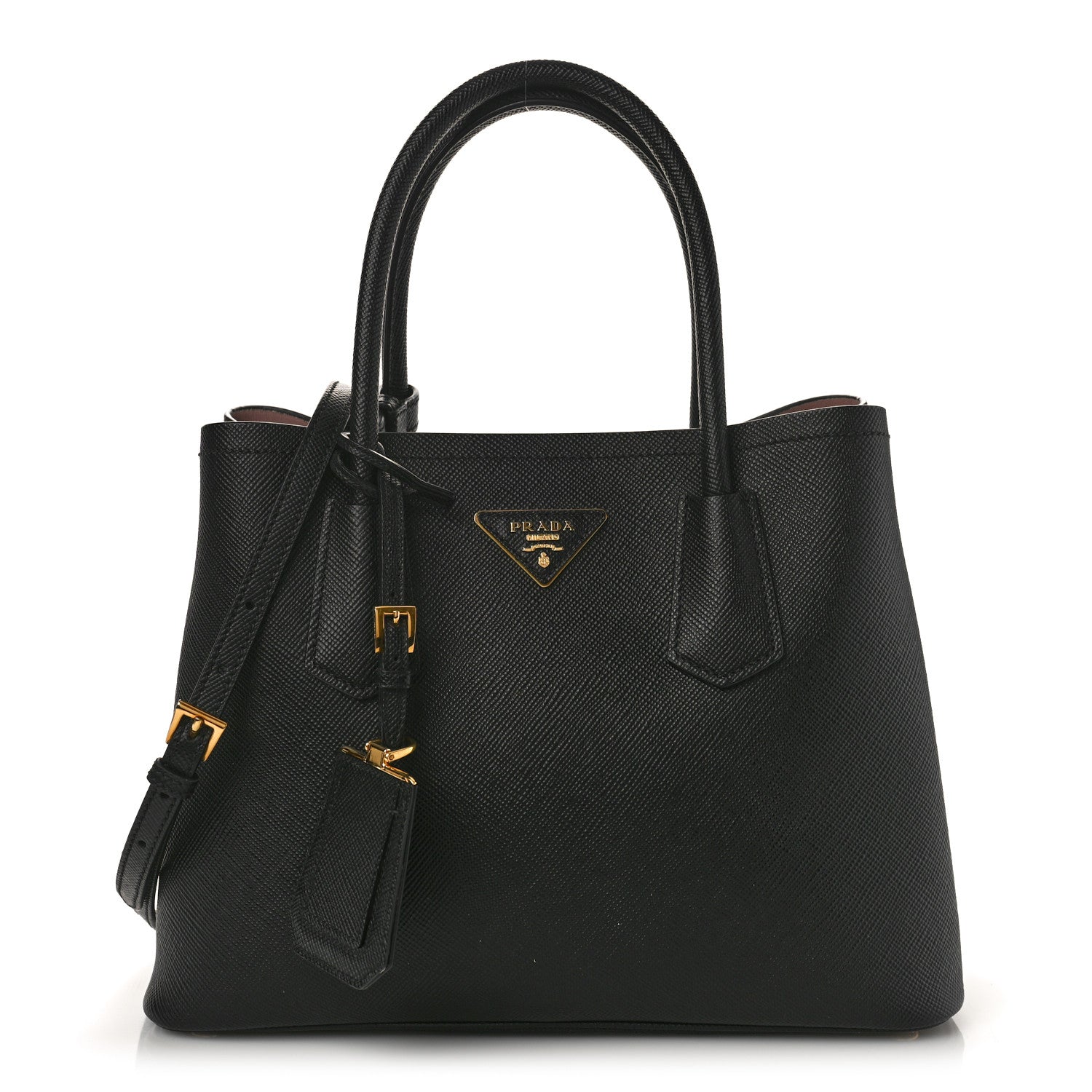 Prada Saffiano Cuir Small Double Bag Black Mughetto 1 of 8