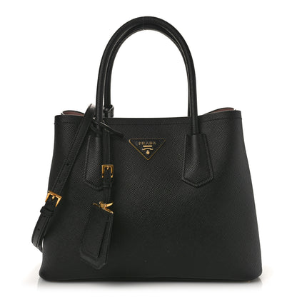 Prada Saffiano Cuir Small Double Bag Black Mughetto 1 of 8