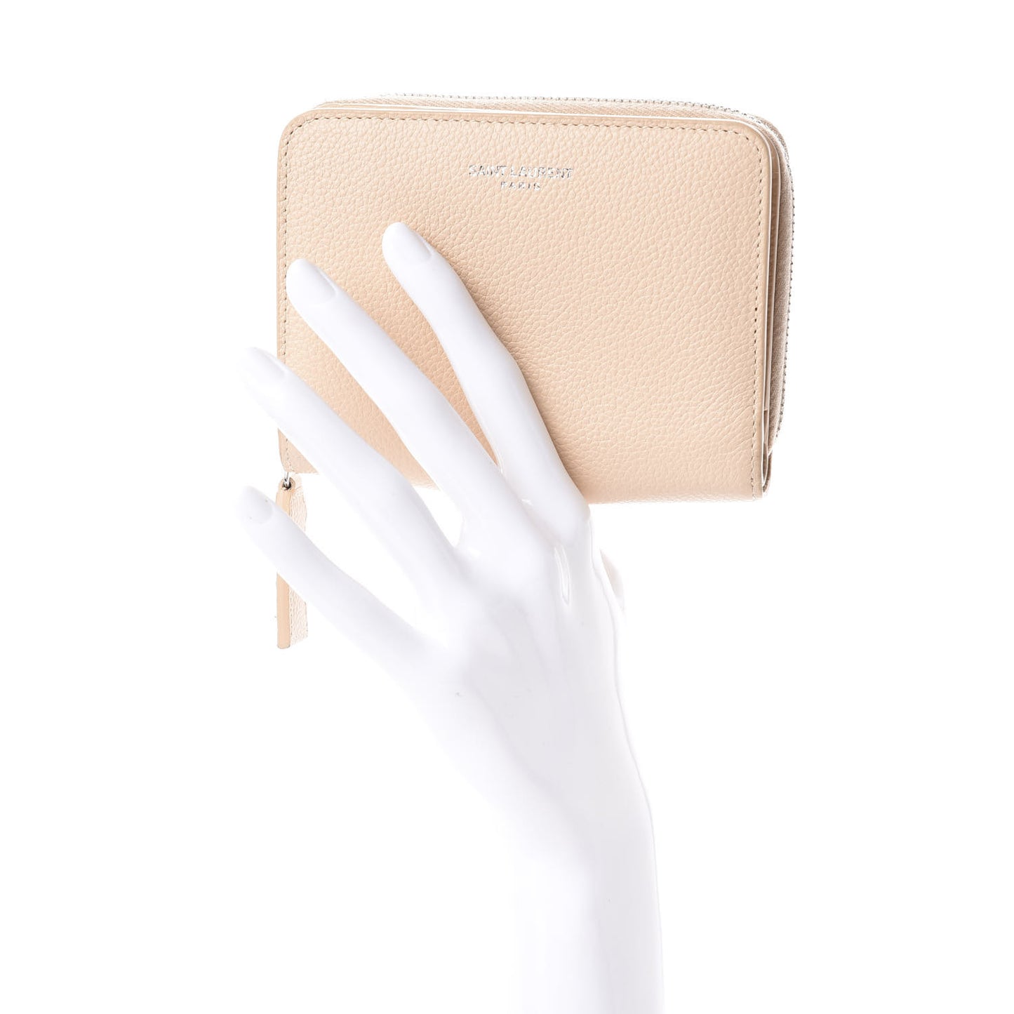 Grained Calfskin Rive Gauche Compact Zip Around Wallet Nude