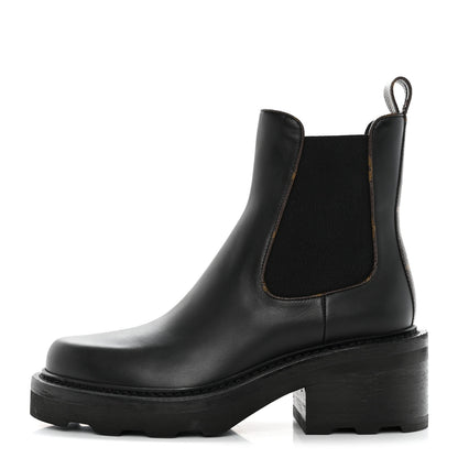 Louis Vuitton Calfskin Monogram Beaubourg Ankle Boots 37.5 Black 1 of 10