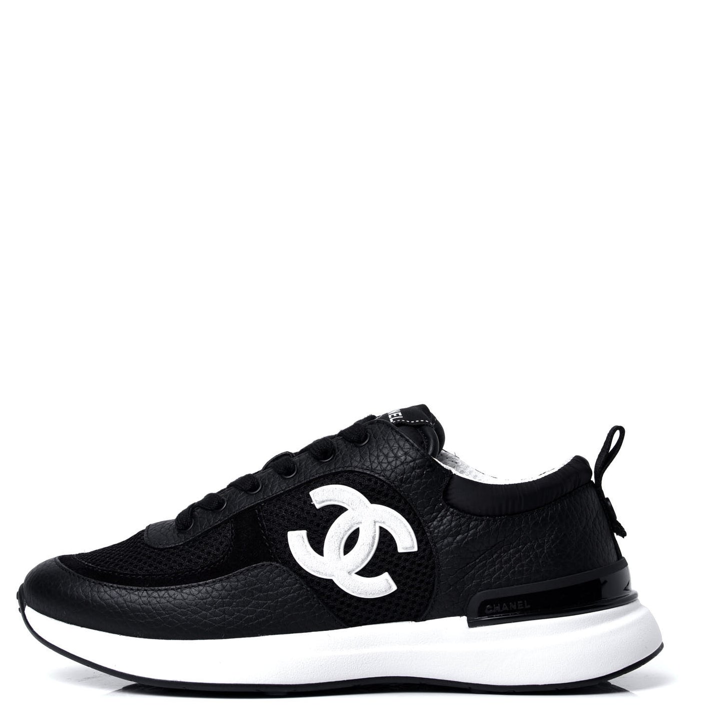 Calfskin Mesh Lycra Suede Womens Logo Sneakers 37 Black
