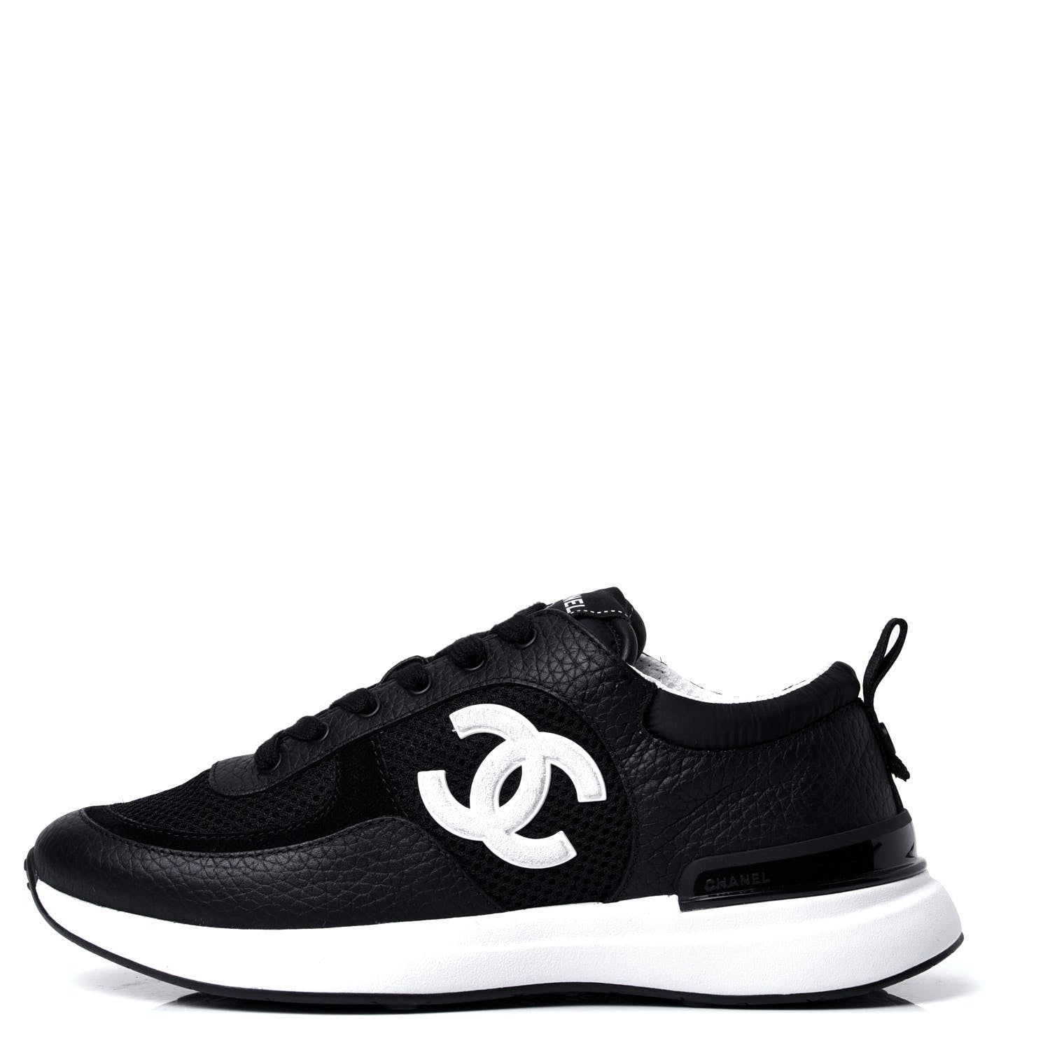 Chanel Calfskin Mesh Lycra Suede Womens Logo Sneakers 37 Black 1 of 6