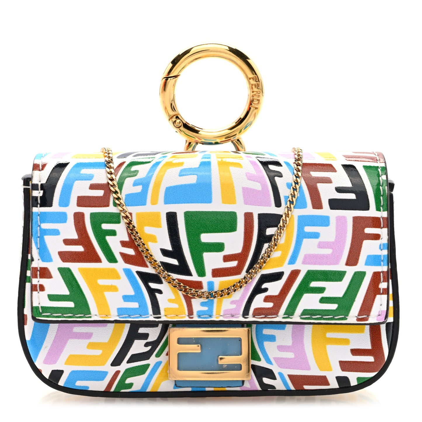X SARAH COLEMAN Vitello Liberty Ceylon Micro FF Fish Eye Embossed Nano Baguette Charm Multicolor Cyber Blue