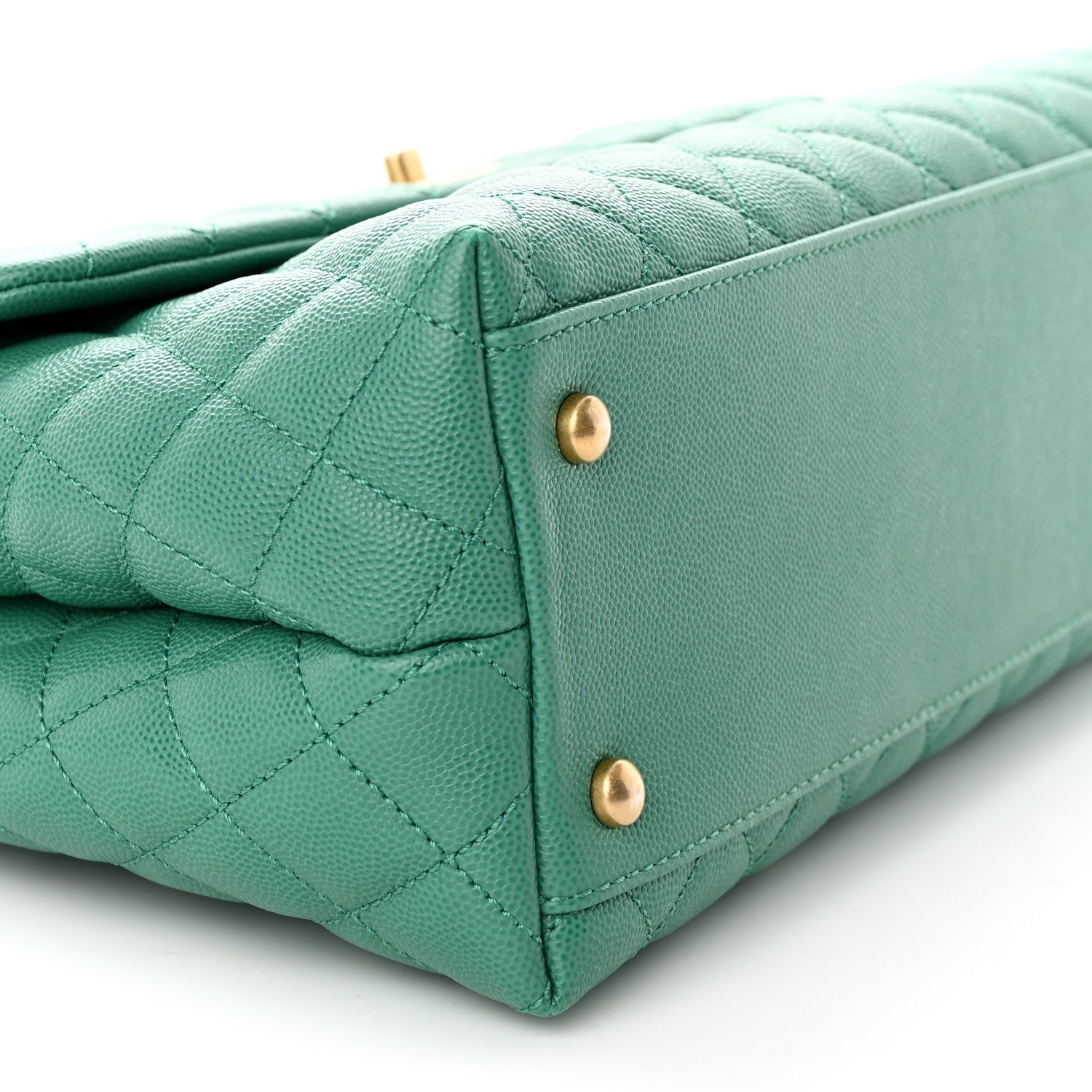 Chanel Caviar Quilted Medium Coco Lizard Embossed Handle Flap Green 9 of 11