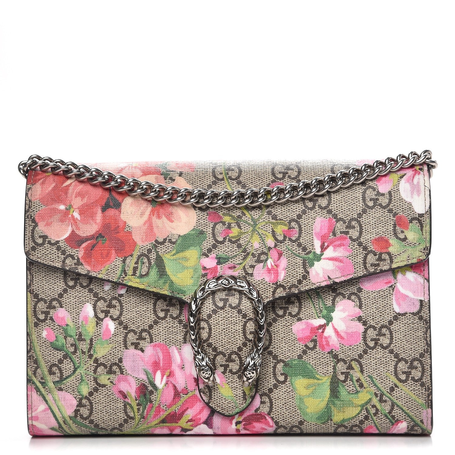 Gucci GG Supreme Monogram Blooms Mini Dionysus Chain Wallet Beige Multicolor Dry Rose 1 of 8