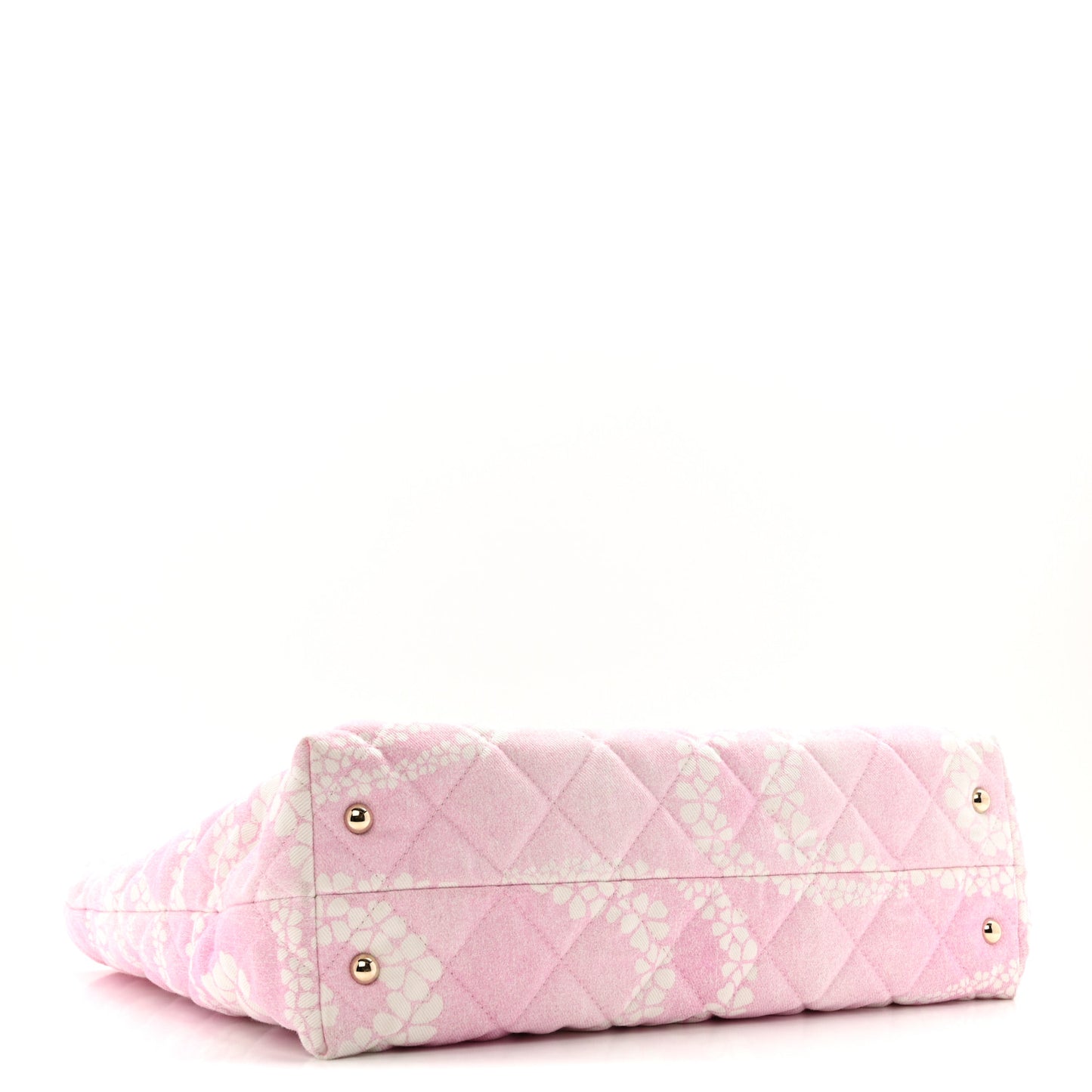 Printed Denim Quilted Coco Beach Shopping Tote Pink White