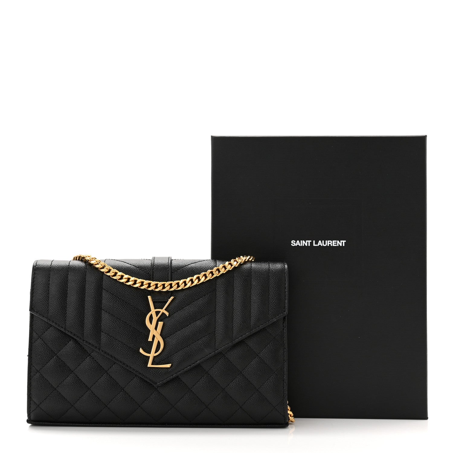 Saint Laurent Grain De Poudre Mixed Matelasse Triquilt Monogram Chain Wallet Black 10 of 10