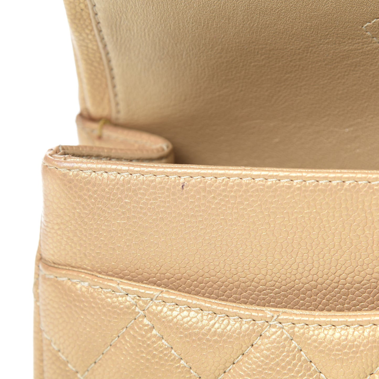 Pearly Caviar Quilted Jumbo Double Flap Gold