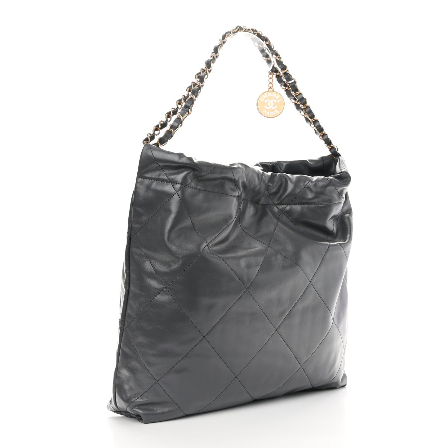 Shiny Calfskin Quilted Chanel 22 Dark Grey