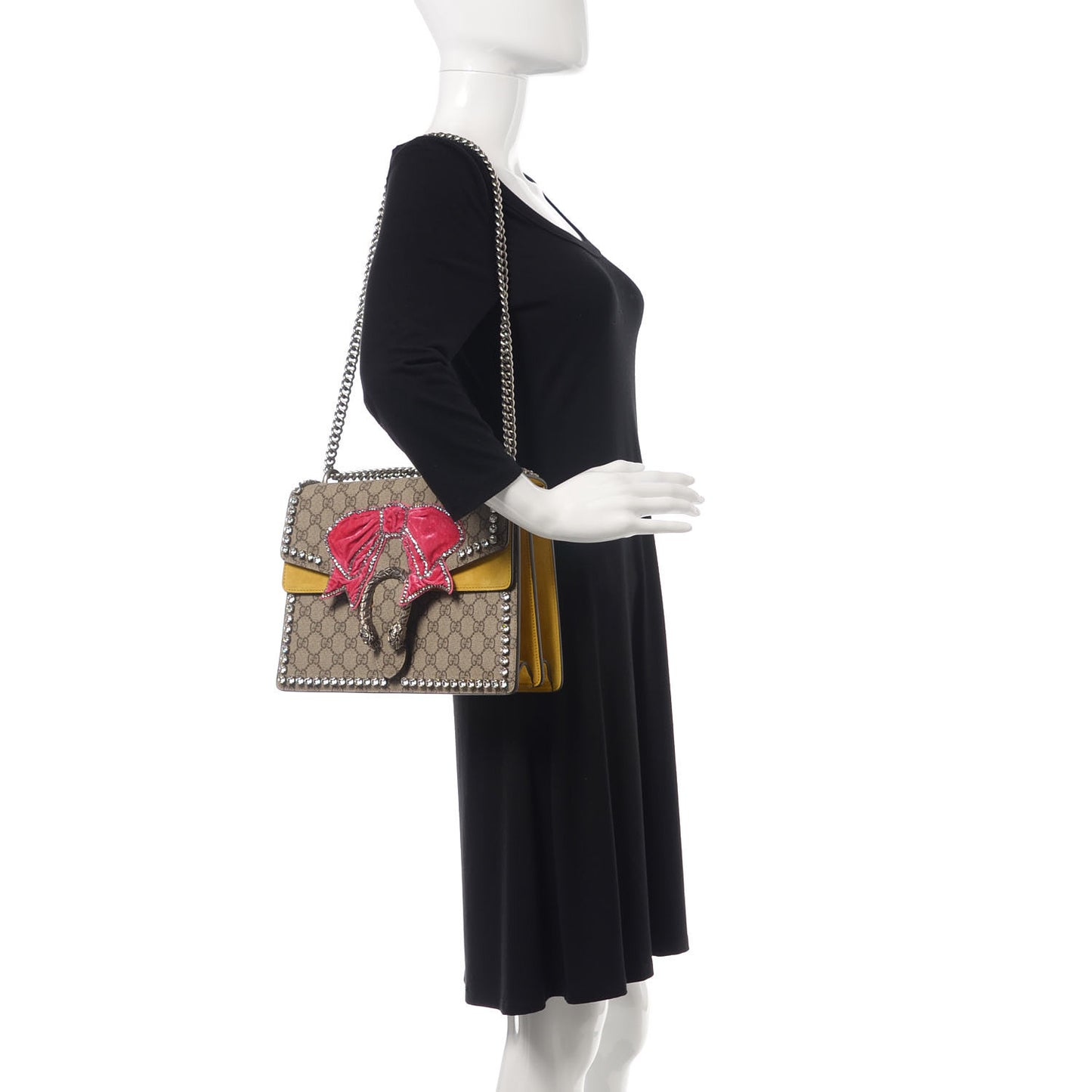 GG Supreme Monogram Crystal Bow Embroidered Medium Dionysus Shoulder Bag Yellow