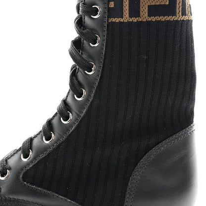 Fendi Calfskin Stretch Fabric Rockoko Biker Boots 37 Tobacco Black Marino 8 of 9