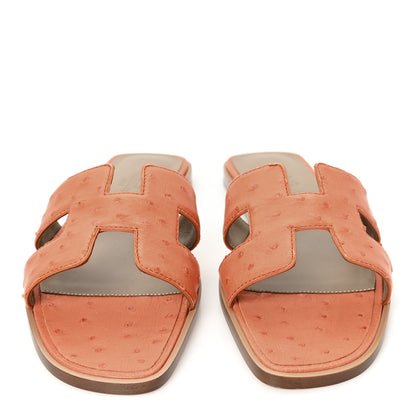 Hermes Ostrich Oran Sandals 36 Orange 3 of 10