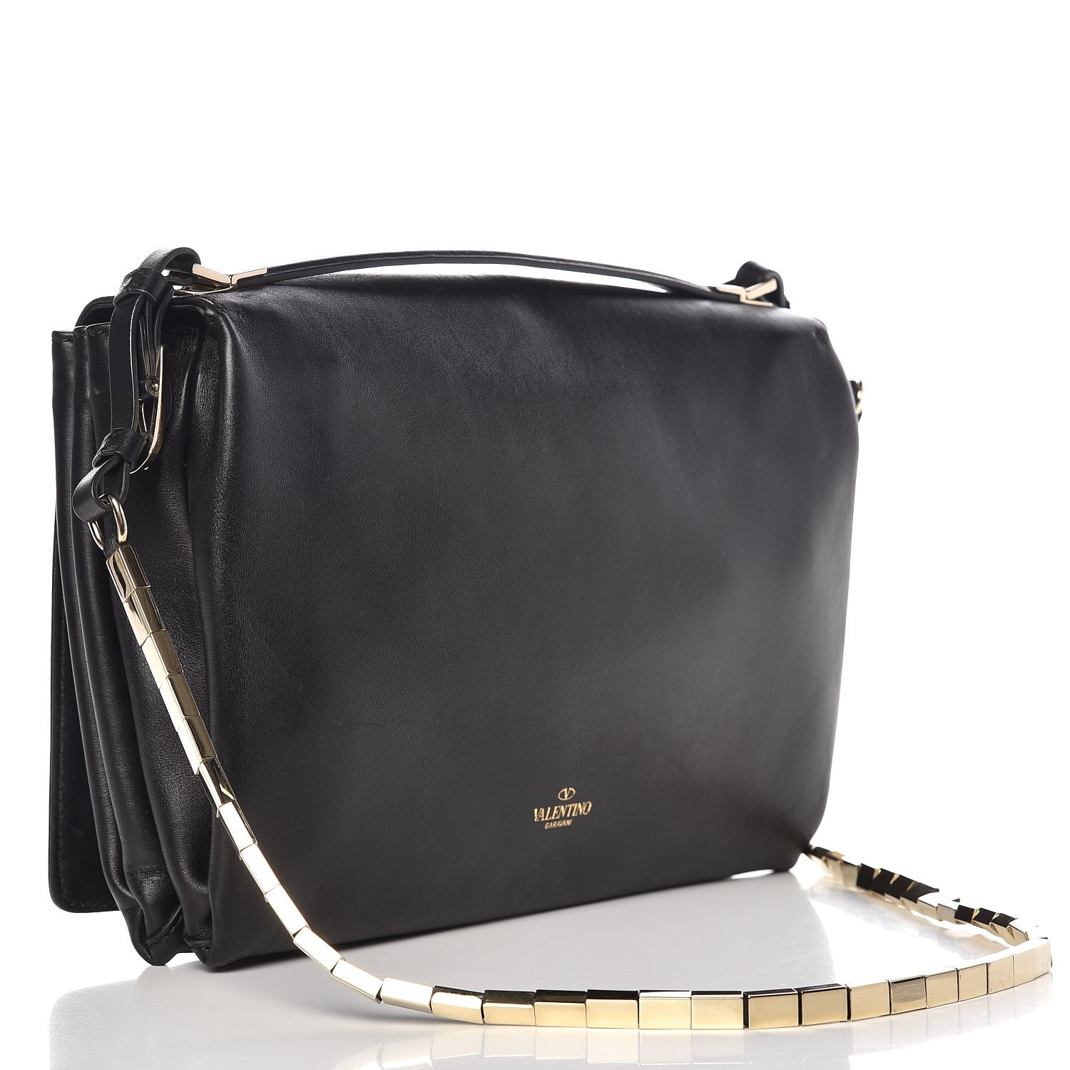 Valentino Garavani Vitello Rockstud Turnlock Metal Chain Shoulder Bag Black 3 of 7