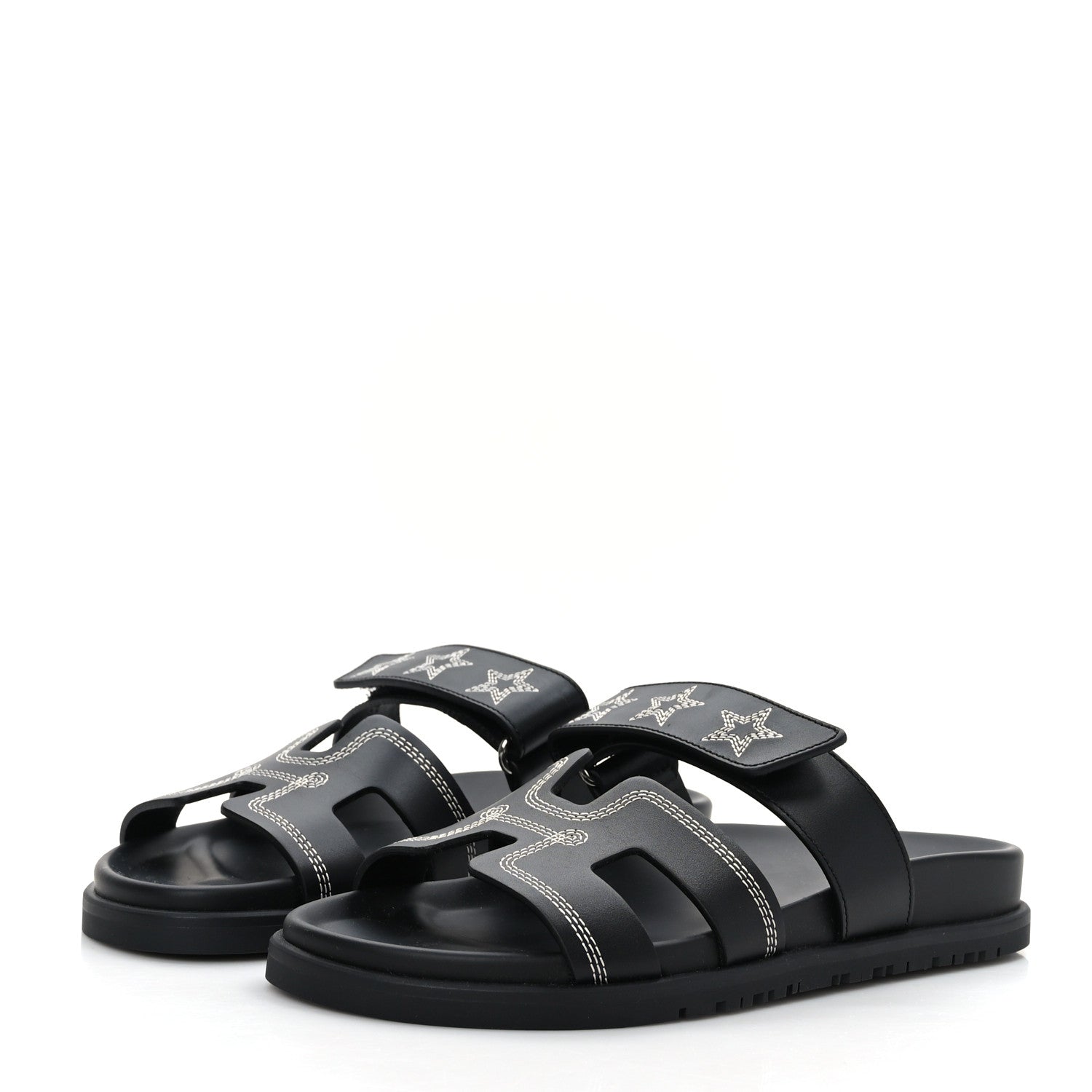 Hermes Calfskin Womens Embroidered Chypre Sandals 36.5 Black 3 of 9