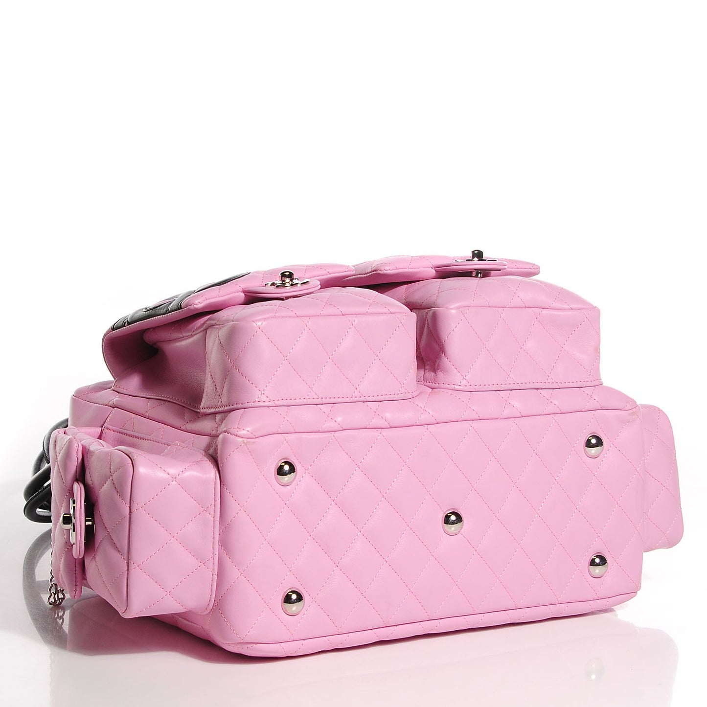 Calfskin Quilted Large Cambon Multipocket Reporter Pink Black