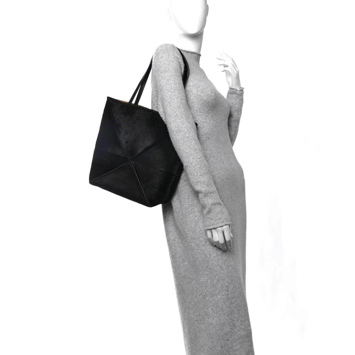 Pony Hair Medium Puzzle Fold Tote Black