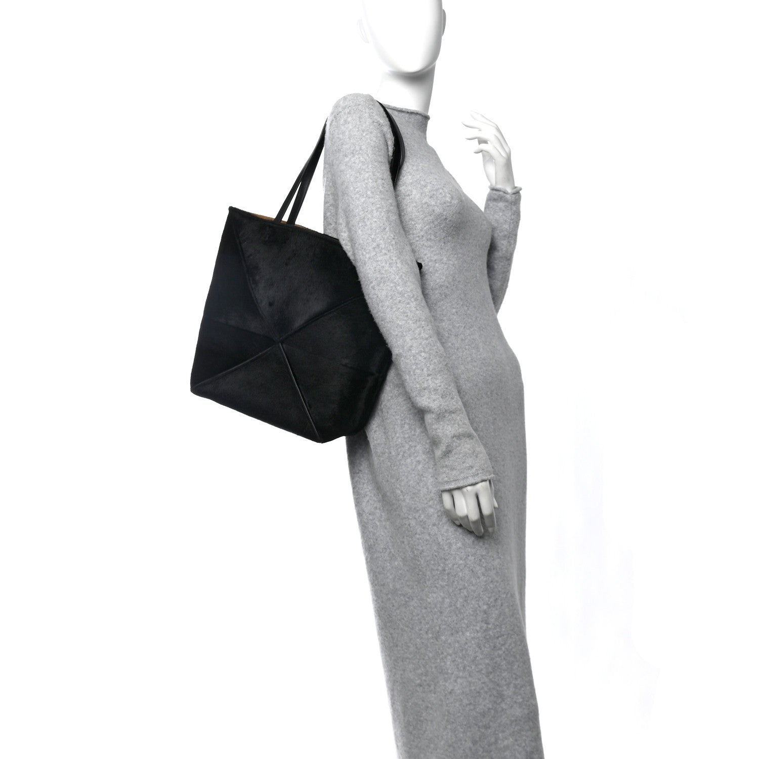 Loewe Pony Hair Medium Puzzle Fold Tote Black 3 of 9