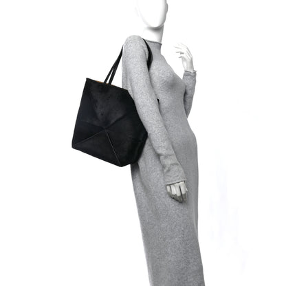 Loewe Pony Hair Medium Puzzle Fold Tote Black 3 of 9
