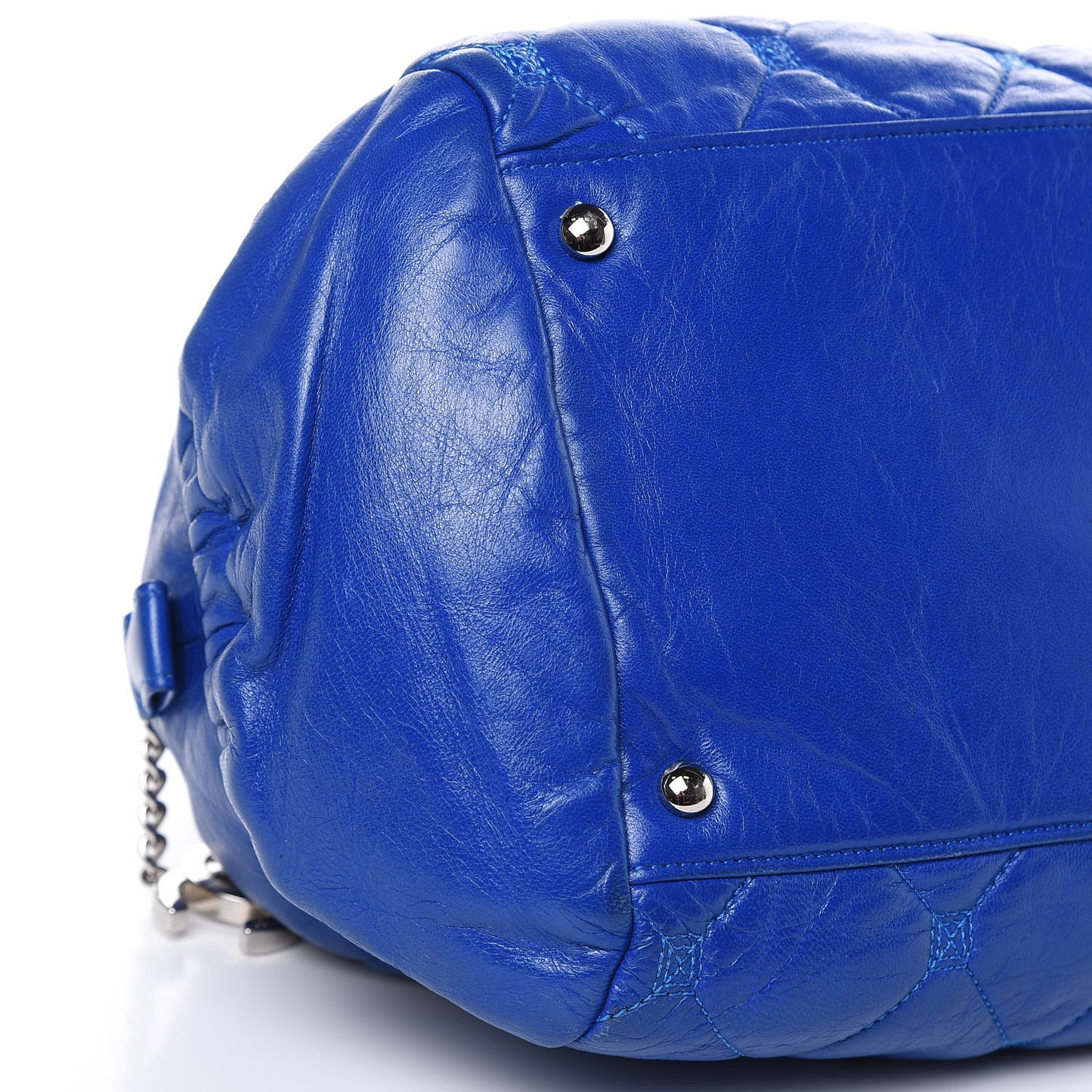 Lambskin Quilted Hidden Chain Bowler Blue