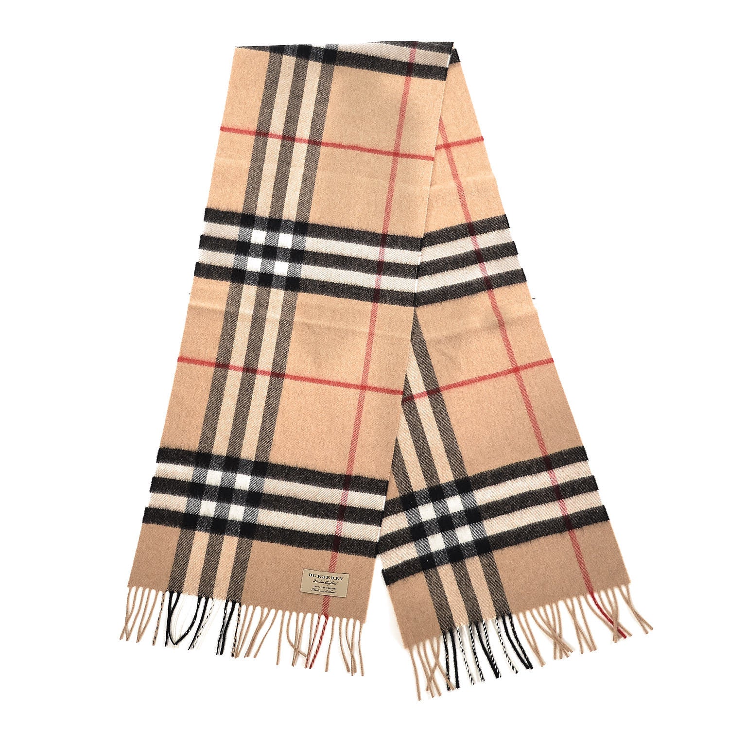 Burberry Cashmere Giant Check Fringe Scarf Camel 3 of 6