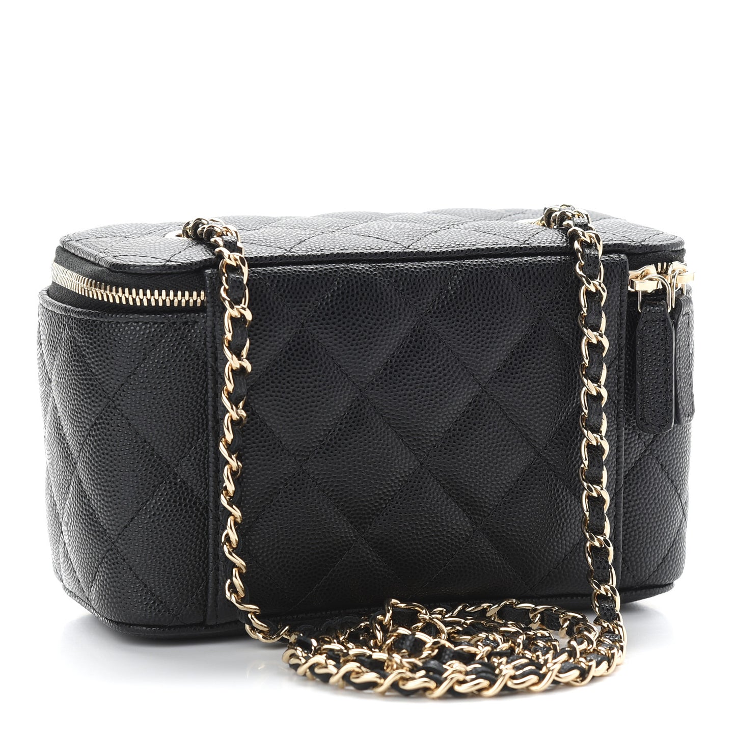 Caviar Quilted Small Vanity Case With Chain Black