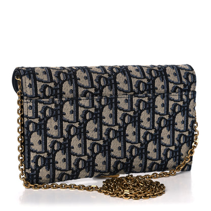 Christian Dior Oblique Saddle Chain Wallet Blue 4 of 16