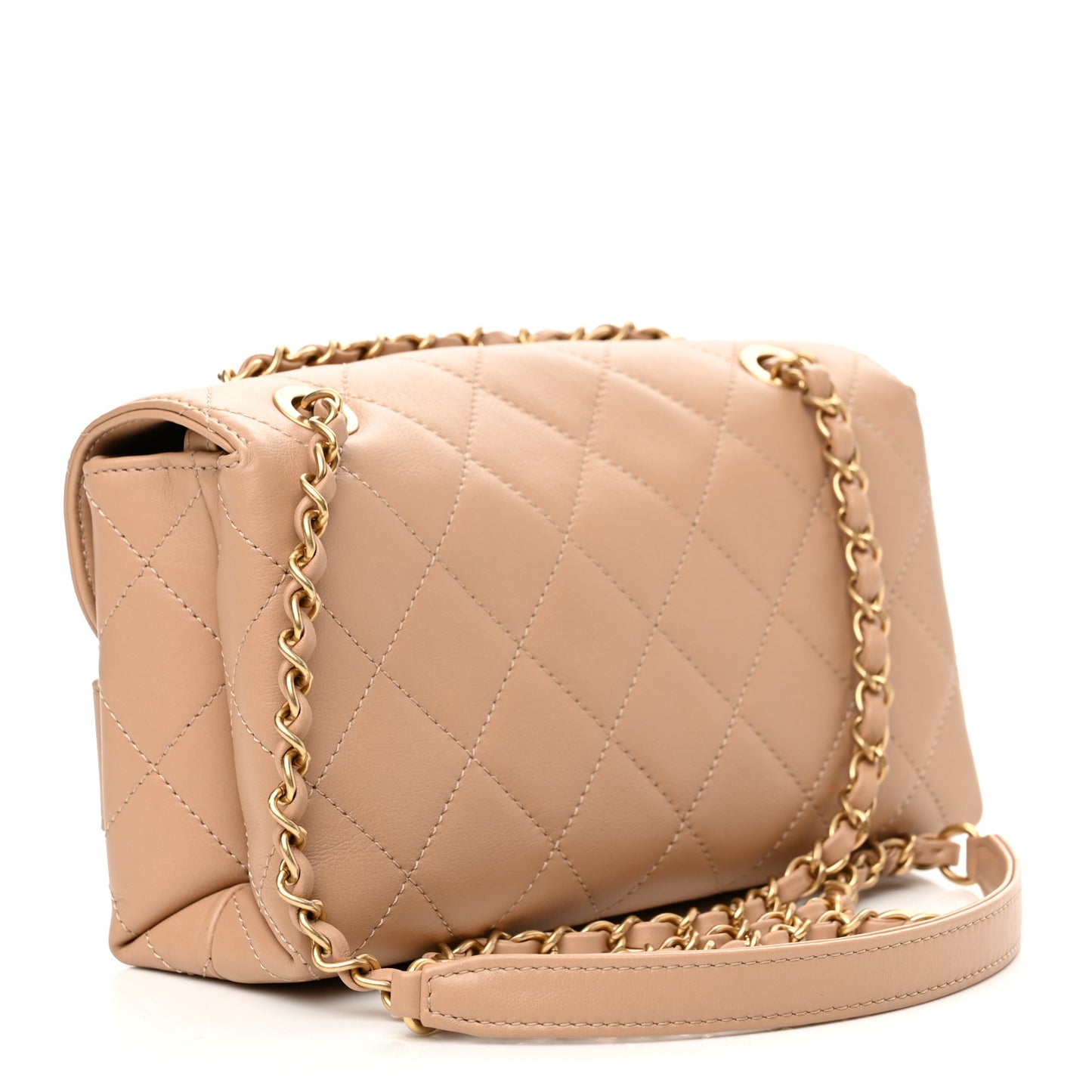 Calfskin Quilted Small Enchained Flap Beige