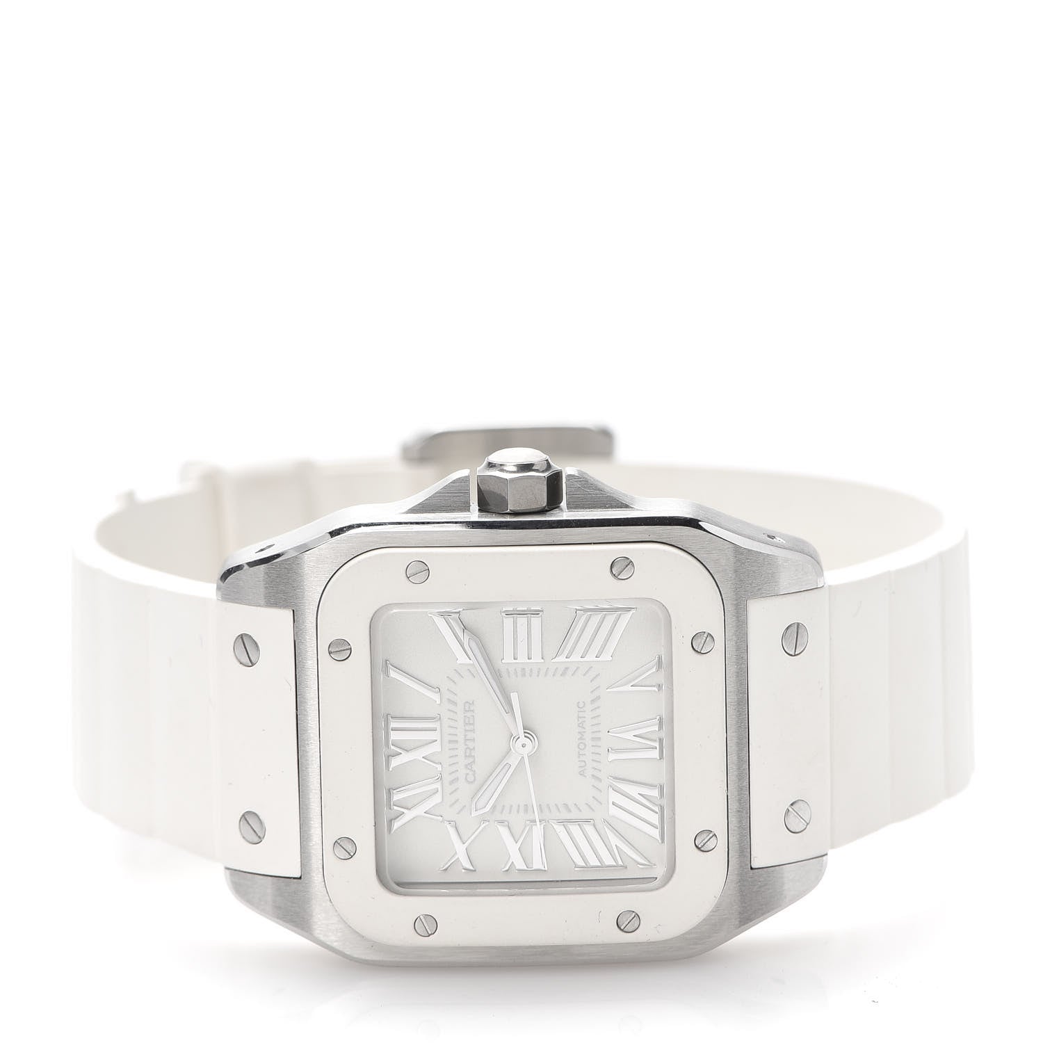 Cartier Stainless Steel Rubber 33mm Santos 100 Automatic Watch White 2 of 5