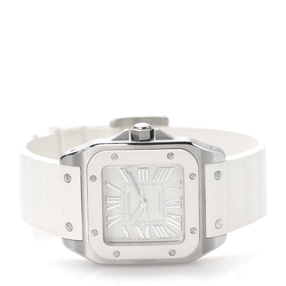 Cartier Stainless Steel Rubber 33mm Santos 100 Automatic Watch White 2 of 5