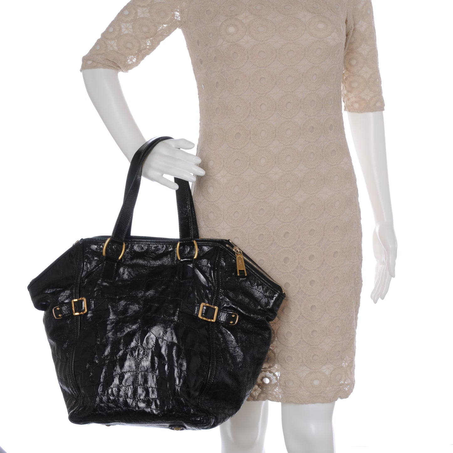 Patent Croc Medium Downtown Tote Black