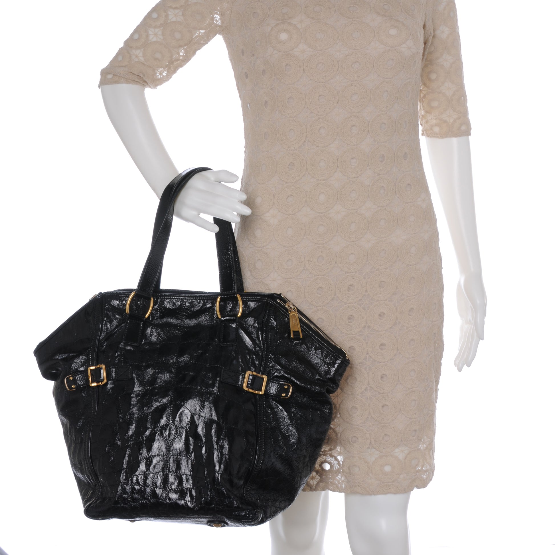 Saint Laurent Patent Croc Medium Downtown Tote Black 2 of 7