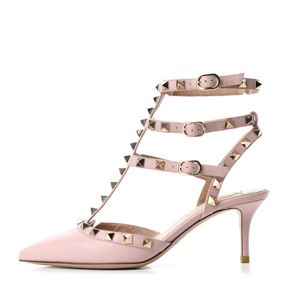 Valentino Garavani Nappa Rockstud Ankle Strap Low Heel Pumps 35 Pink 1 of 8