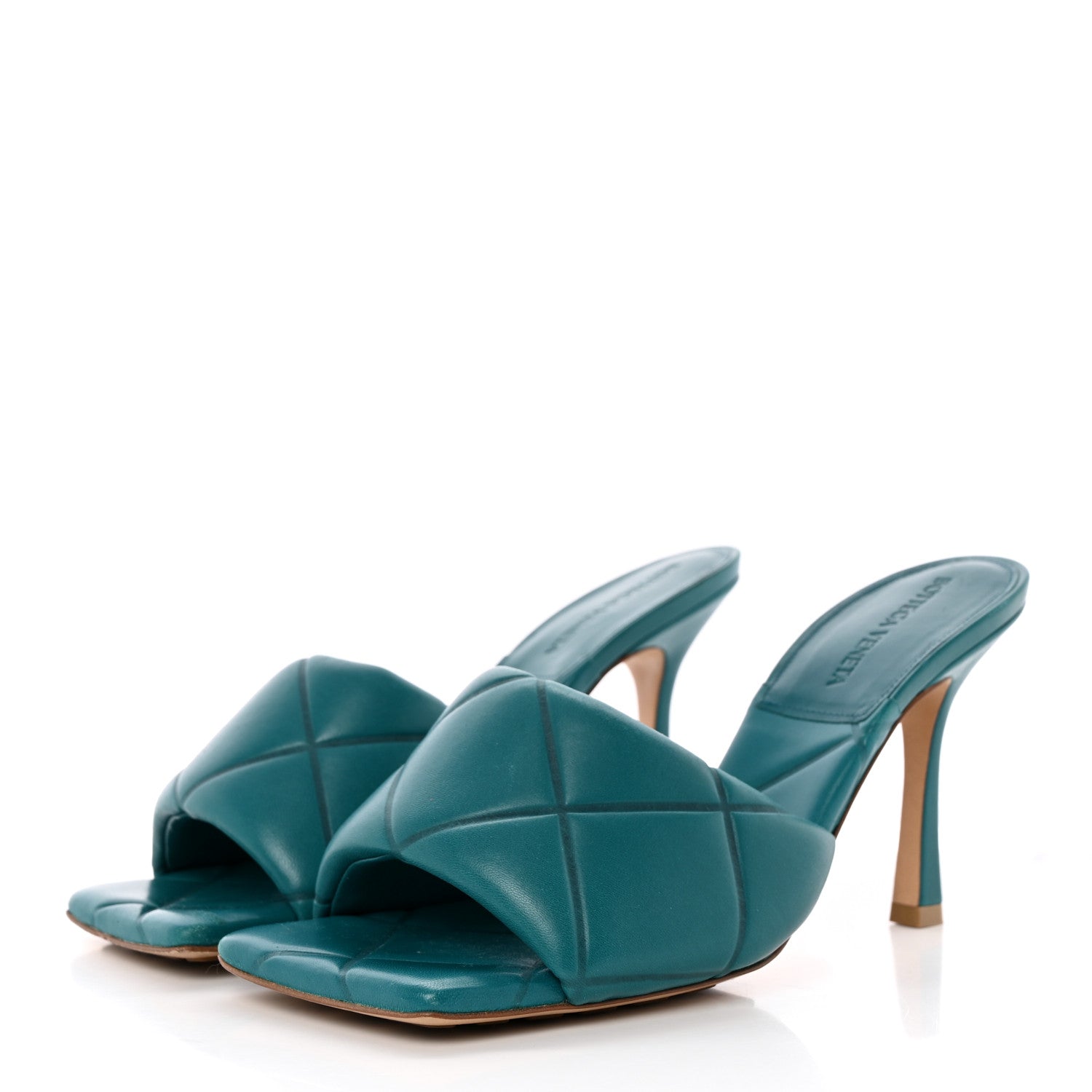 Bottega Veneta Nappa Quilted Rubber Lido Mule Sandals 39 39 Duck Green 3 of 11