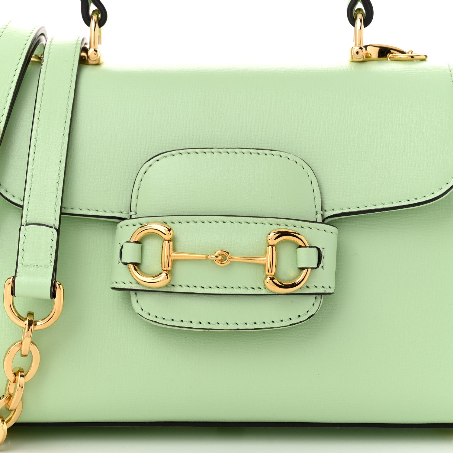 Gucci Glazed Textured Calfskin Mini Horsebit 1955 Top Handle Flap Bag Green 8 of 10