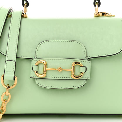 Gucci Glazed Textured Calfskin Mini Horsebit 1955 Top Handle Flap Bag Green 8 of 10