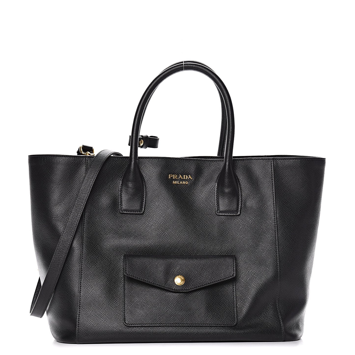 Saffiano Cuir Front Pocket Tote Black