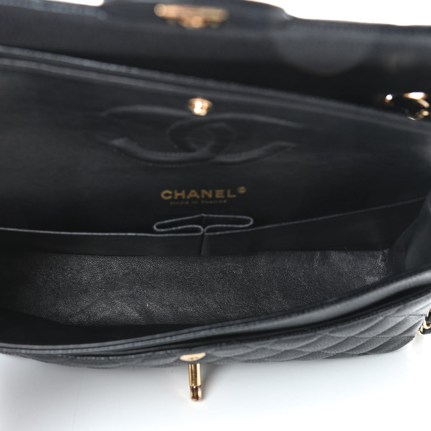 Caviar Quilted Medium Double Flap Black