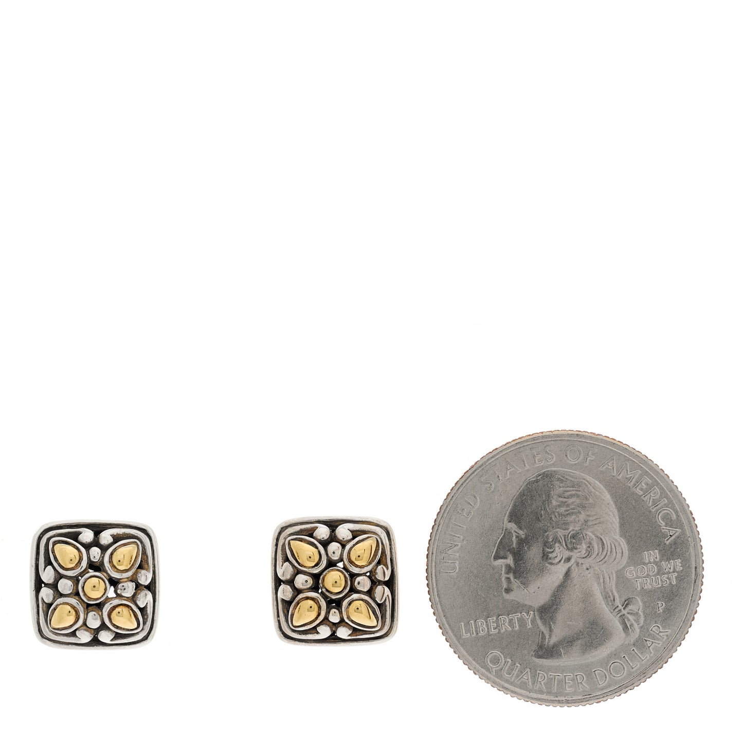 Sterling Silver 18K Yellow Gold Jaisalmer Dot Square Earrings
