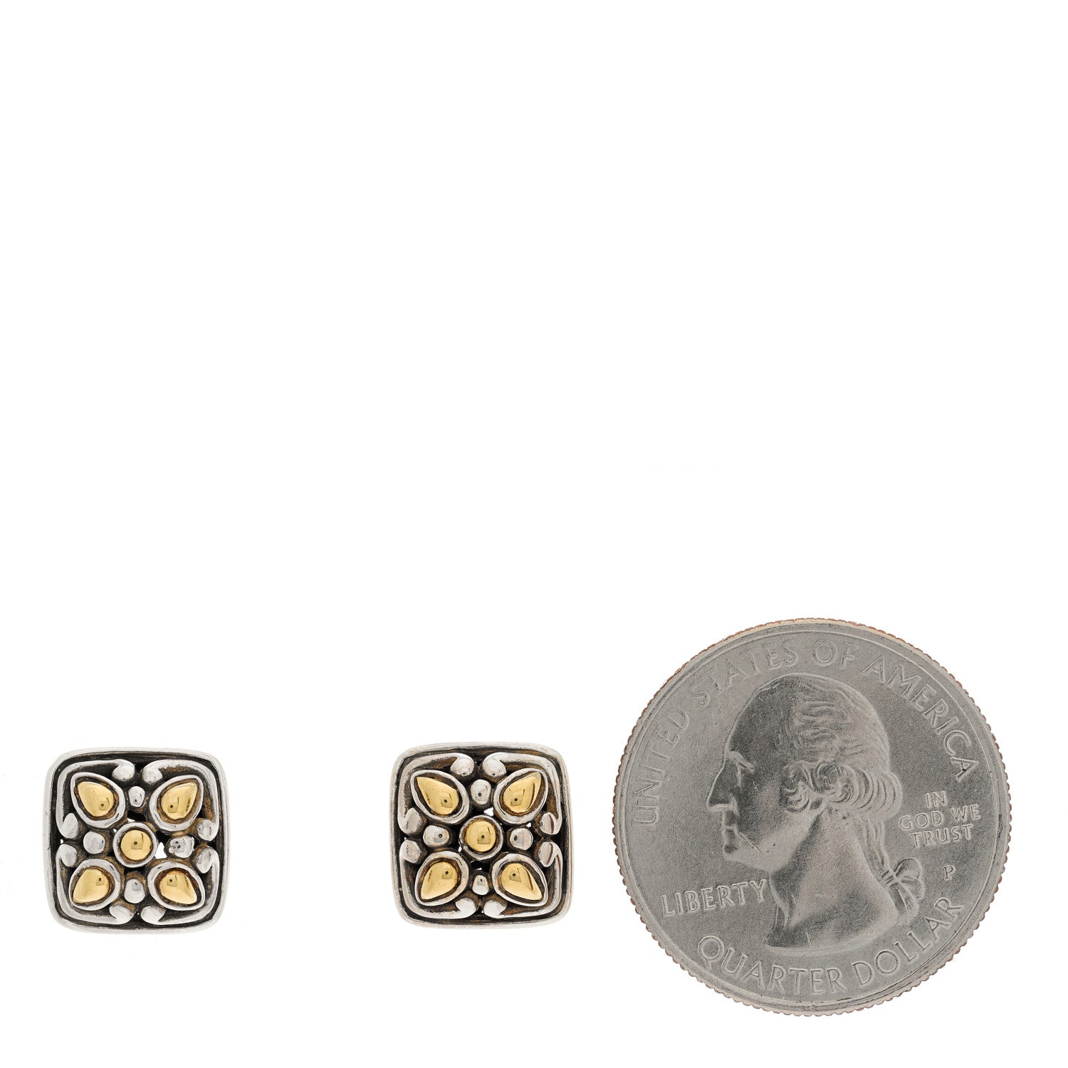 John Hardy Sterling Silver 18K Yellow Gold Jaisalmer Dot Square Earrings 2 of 5