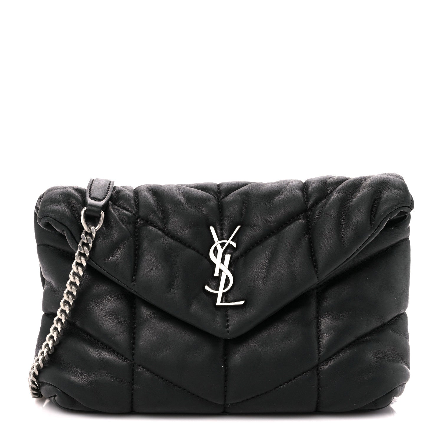 Saint Laurent Lambskin Quilted Toy Loulou Puffer Monogram Chain Satchel Black 1 of 11