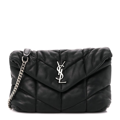 Saint Laurent Lambskin Quilted Toy Loulou Puffer Monogram Chain Satchel Black 1 of 11