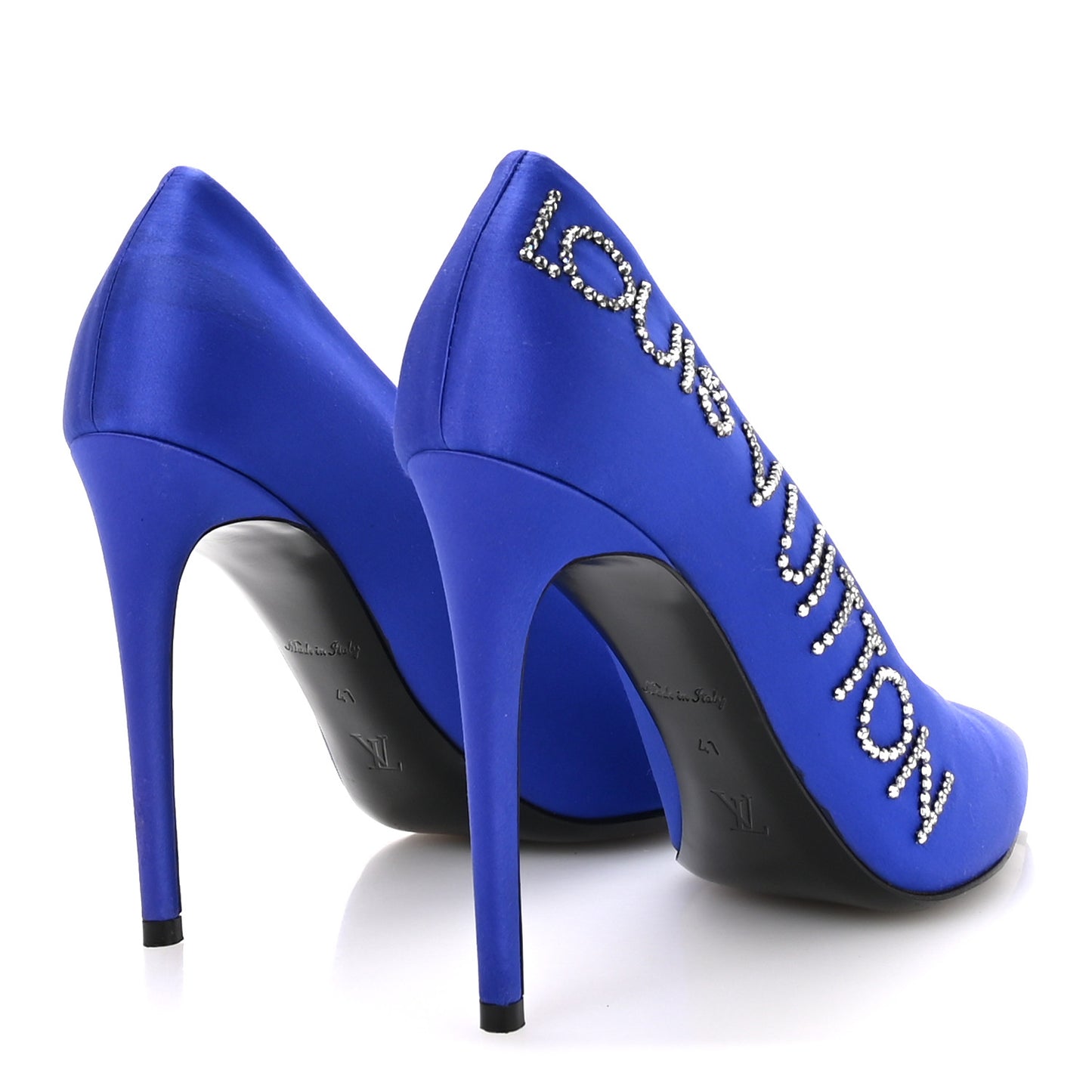 Satin Crystal Logo Pumps 41 Blue