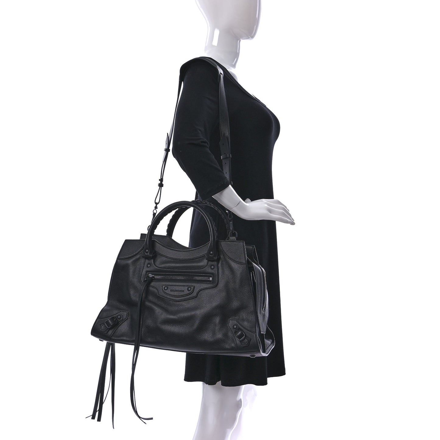 Grained Calfskin Neo Classic Black Hardware Medium City Black