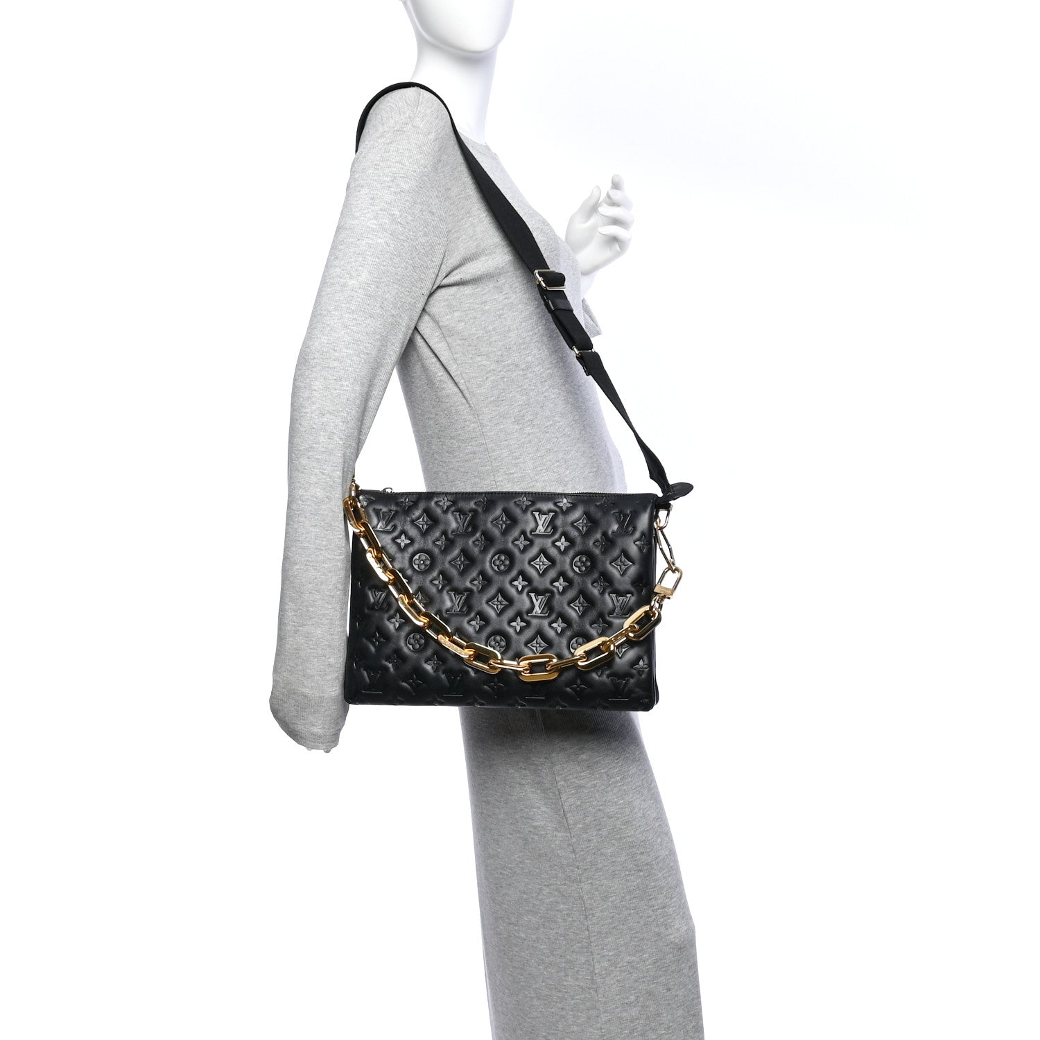 Louis Vuitton Lambskin Embossed Monogram Coussin MM Black 2 of 10