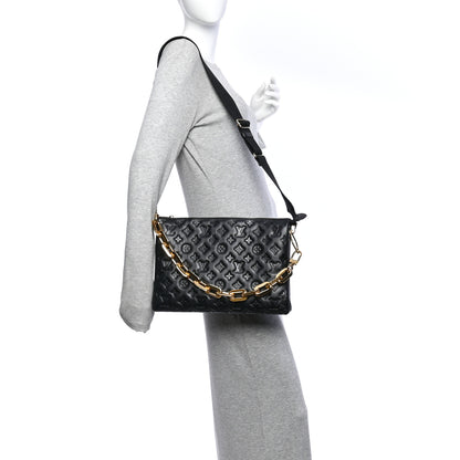 Louis Vuitton Lambskin Embossed Monogram Coussin MM Black 2 of 10