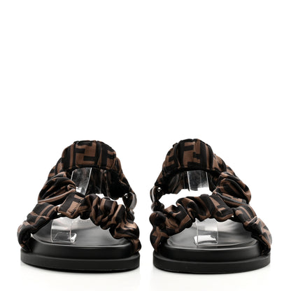 Fendi Satin FF Ruched Sandals 36 Tobacco Black 2 of 9
